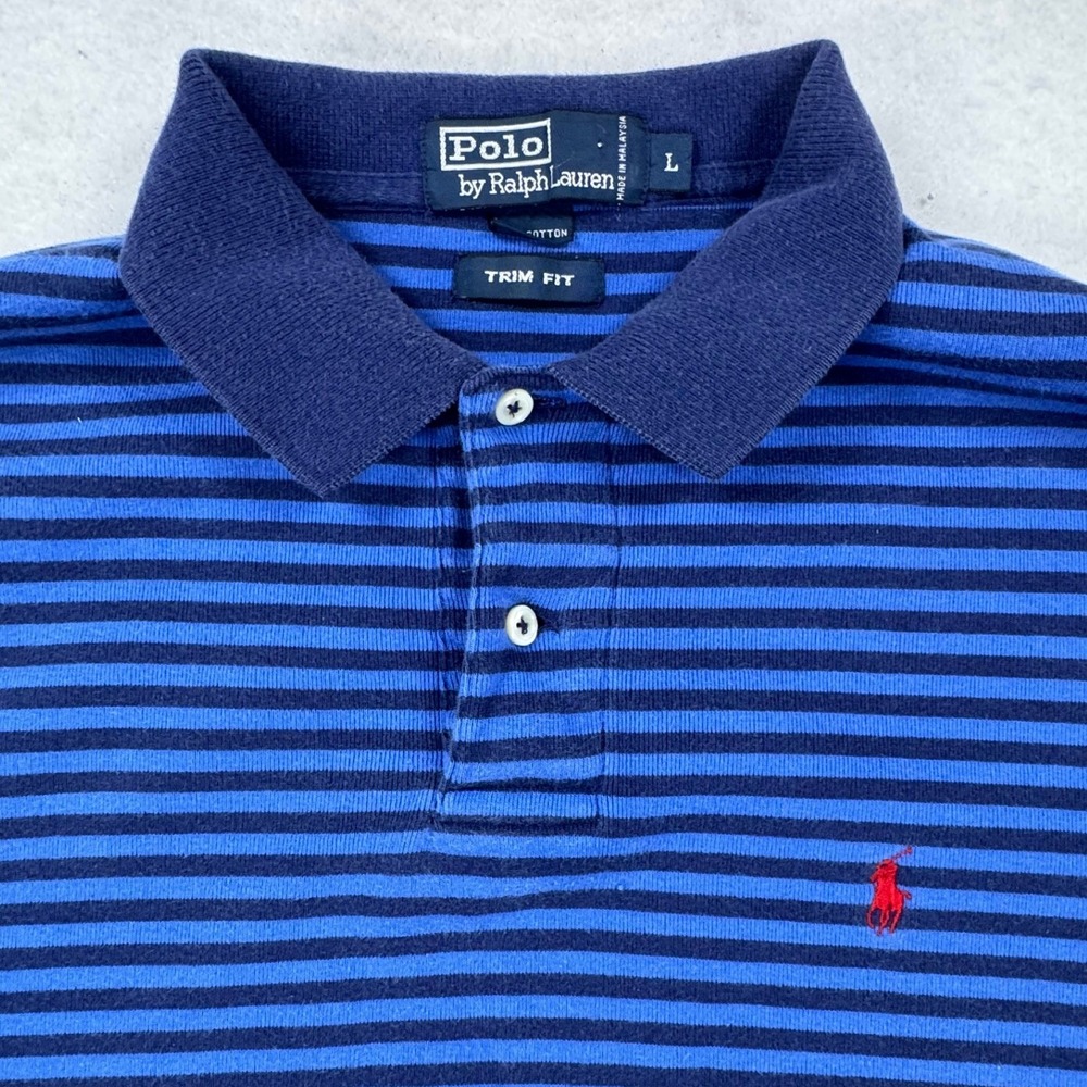 Polo Ralph Lauren Mens Trim‎ Fit Striped Polo Shirt Blue Red Pony Large L